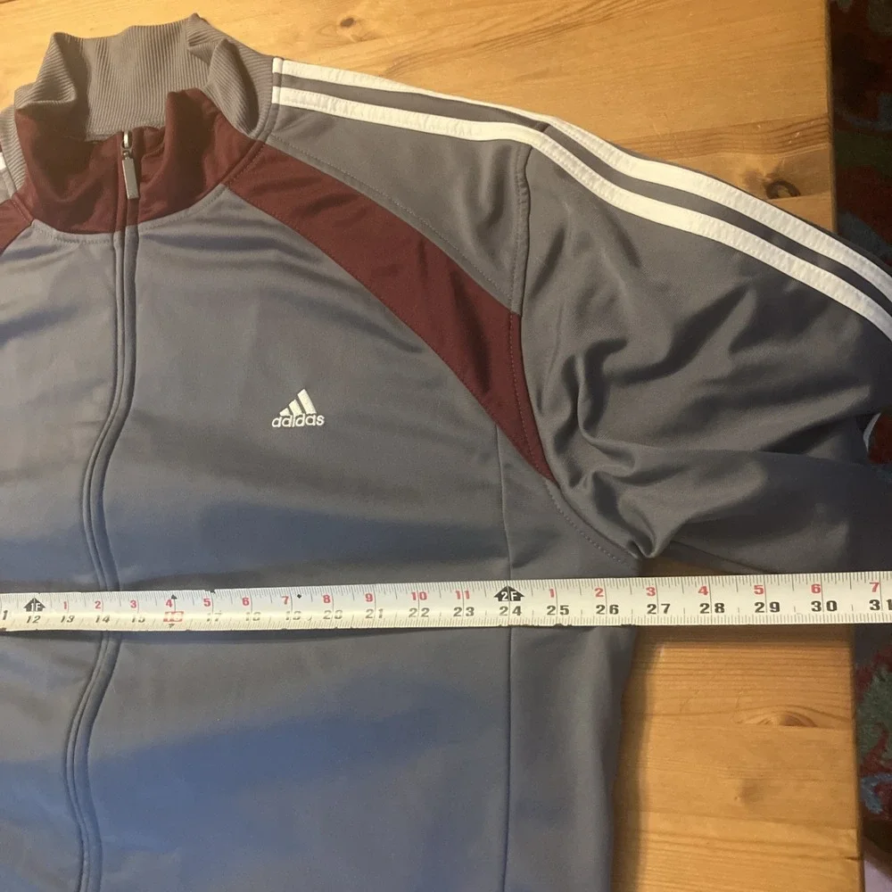 ADIDAS Full Zip Up Mock Neck Long Sleeve Gray Maroon Track Jacket Men's Size 2XL